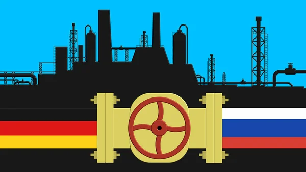 Gas crisis. Problems with the gas supply from Russia to Germany. The pipeline stopped. Illustration of gas pipelines with the flags of the states
