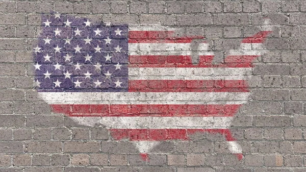The American flag painted on old brick wall