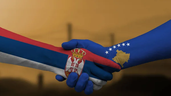 Serbia Republic Kosovo Shake Hands Agreement Two Countries — Zdjęcie stockowe