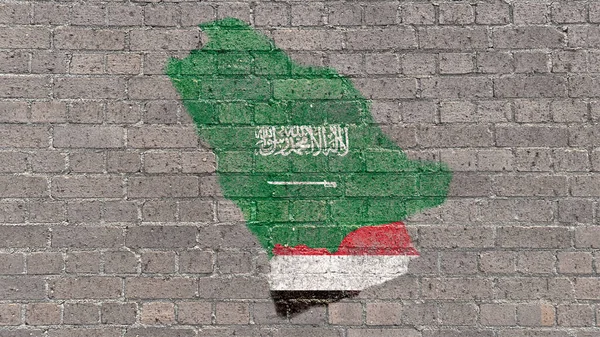 Arabian Yemeni Flag Painted Old Brick Wall — Foto Stock