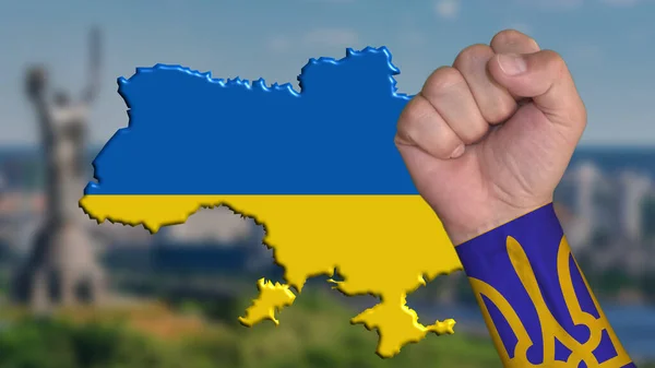 Ukrainian Pride Raised Fist Symbol Urakaina Background Map Yellow Blue — стокове фото