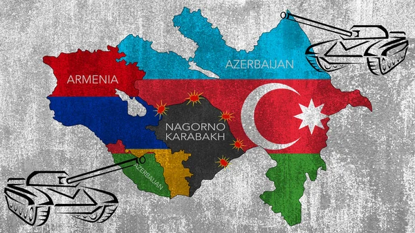 Armenia Azerbaiyán Mapa Los Dos Países Medio Región Guerra Fondo —  Fotos de Stock
