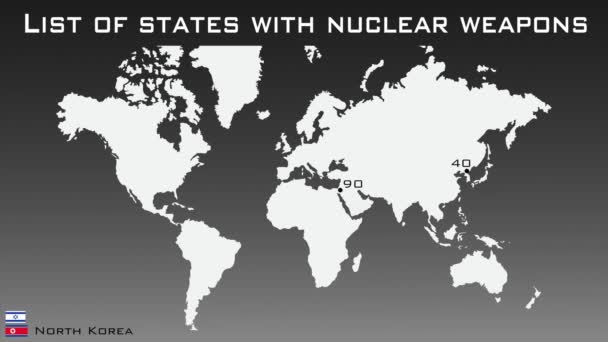 Lista Estados Com Armas Nucleares Animação Mapa Mundo Com Bandeiras — Vídeo de Stock