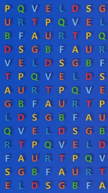 Renkli harfler. Mavi arkaplan, soyut illüstrasyon, 3d canlandırma.