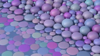 Mavi, pembe, mor toplar şekil değiştiriyor. Soyut canlandırma, 3 boyutlu canlandırma.