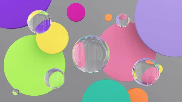 Leuchtend Bunte Kreisformen Und Glaskugeln Abstrakte Illustration Darstellung — Stockfoto