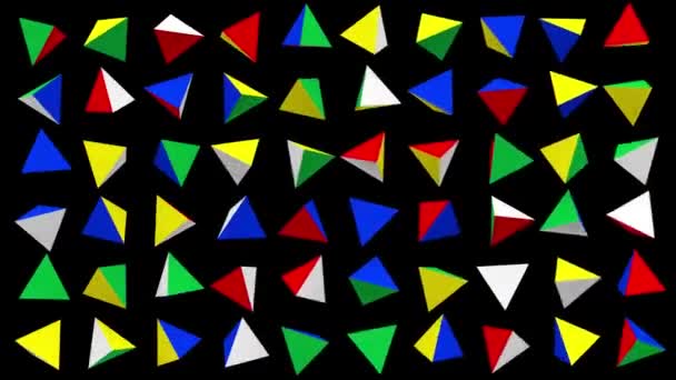 Pirâmides Coloridas Brilhantes Girando Fundo Preto Animação Abstrata Renderização — Vídeo de Stock