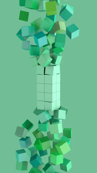 Groene Blokjes Vliegen Abstracte Illustratie Render — Stockfoto