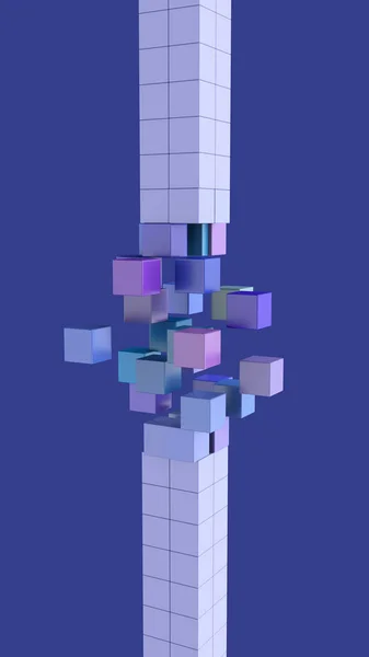 五彩斑斓的立方体飞翔蓝色背景 摘要说明 3D渲染 — 图库照片