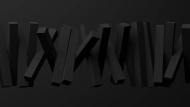 Siyah arka planda bir grup siyah blok. Soyut monokrom illüstrasyonu, 3 boyutlu canlandırma.