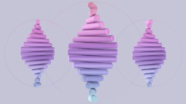 Trois Spirales Colorées Groupe Cylindres Brillants Illustration Abstraite Rendu — Photo