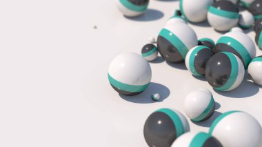 Beyaz, yeşil, gri taşaklı bir grup. Soyut illüstrasyon, 3D görüntüleme, yakın plan.