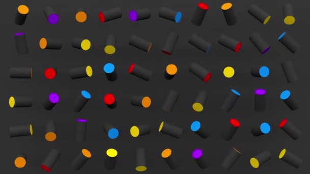Ljusa Färgglada Cylindrar Grå Bakgrund Abstrakt Animation Återgivning — Stockvideo