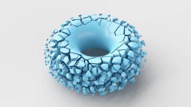 Mavi kırık daire şekli. Beyaz arka plan. Soyut illüstrasyon, 3d canlandırma.