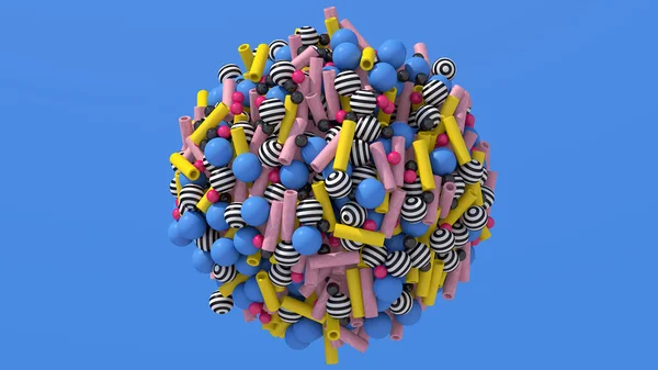 Sphère Avec Boules Tubes Colorés Illustration Abstraite Rendu — Photo