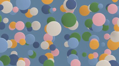 Renkli çemberler grubu, mavi arka plan. Soyut illüstrasyon, 3d canlandırma.