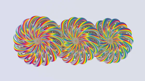 3つの明るい抽象的な円の形 3Dレンダリング — ストック写真