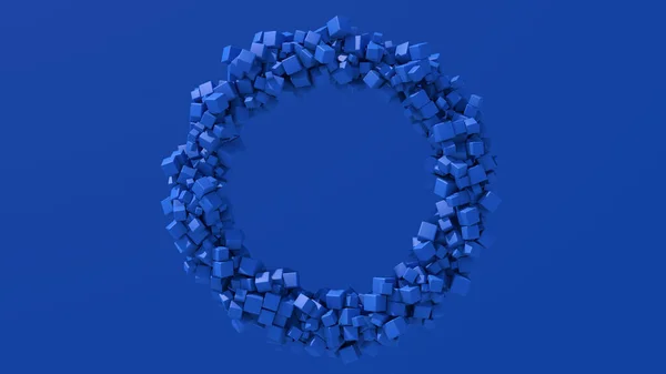 Абстрактная Форма Круга Голубыми Кубиками Синий Фон Монохромная Иллюстрация Рендеринг — стоковое фото