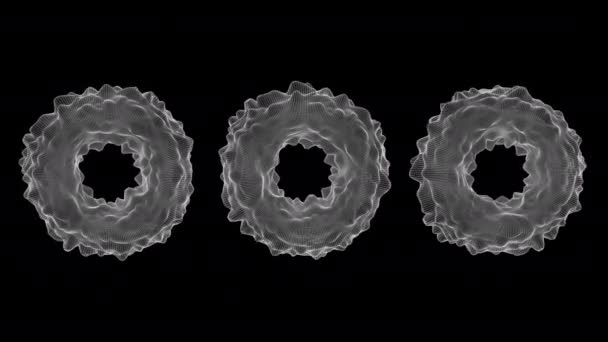 Tres Formas Círculo Deformadas Fondo Negro Rejilla Blanca Animación Abstracta — Vídeos de Stock