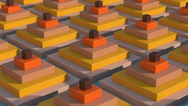Group Orange Yellow Beige Brown Blocks Abstract Illustration Render — Fotografia de Stock