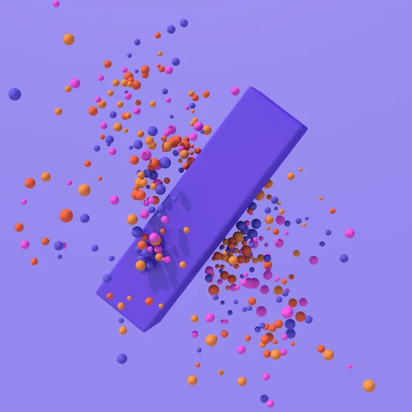 Bloco Azul Partículas Coloridas Brilhantes Voando Fundo Violeta Ilustração Abstrata — Fotografia de Stock