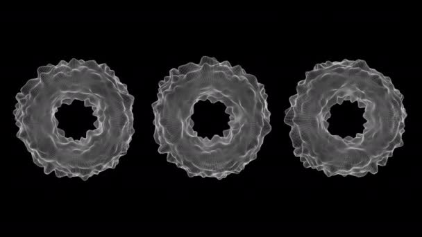 Three Deformed Circle Shapes Black Background White Grid Abstract Animation — Stock Video