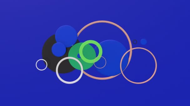 Groep Van Kleurrijke Cirkel Vormen Blauwe Achtergrond Abstract Animatie Render — Stockvideo