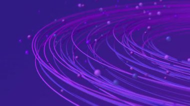 Mavi ve mor parçacıklar ve daireler. Soyut canlandırma, 3 boyutlu canlandırma, yakın plan.