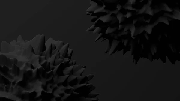 二つの黒い変形球 黒い背景 要旨モノクロイラスト 3Dレンダリング — ストック写真