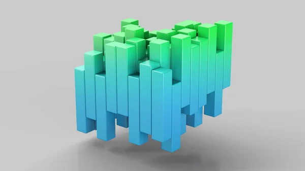 一组蓝色和绿色的块 摘要说明 3D渲染 — 图库照片