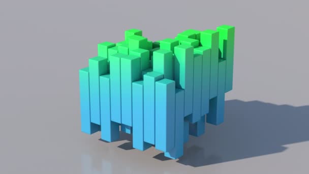 青と緑のブロックのグループ アブストラクトアニメーション 3Dレンダリング — ストック動画