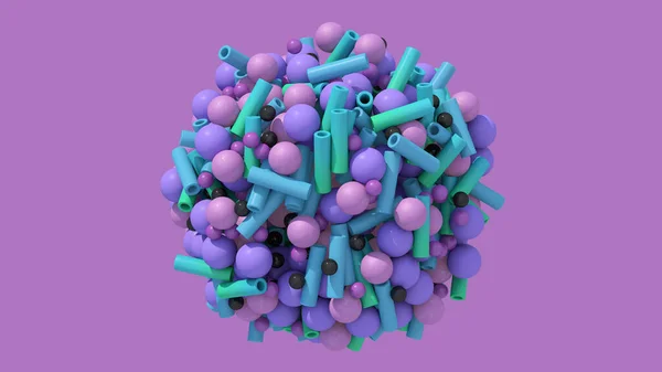 Сфера Фиолетовыми Синими Зелеными Текстурированными Шариками Трубками Абстрактная Иллюстрация Рендер — стоковое фото