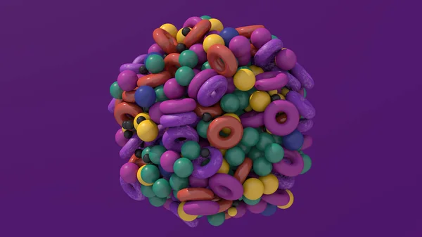 Esfera Com Bolas Coloridas Brilhantes Formas Círculo Fundo Roxo Ilustração — Fotografia de Stock