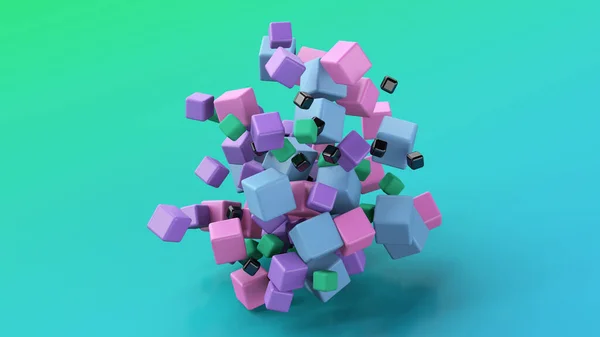 一组粉色 立方体飞行 摘要说明 3D渲染 — 图库照片