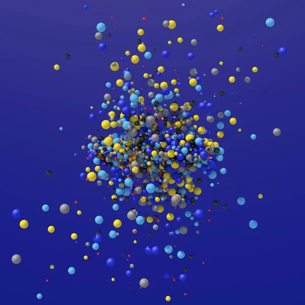Partículas Coloridas Brilhantes Voando Fundo Azul Ilustração Abstrata Renderização — Fotografia de Stock