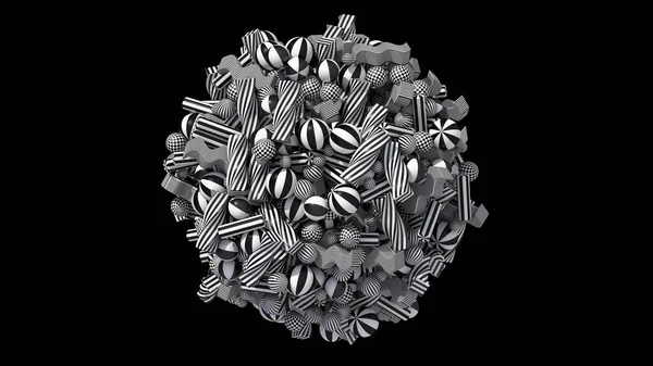 Koule Černobílými Pruhovanými Geometrickými Tvary Abstraktní Ilustrace Vykreslení — Stock fotografie