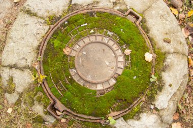 Eski paslı kapak örtüsü. Yazın yosun yetişir.