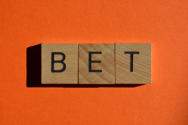 Bet Word Wooden Alphabet Letters Isolated Orange Background Generation Slang — Stock Photo, Image