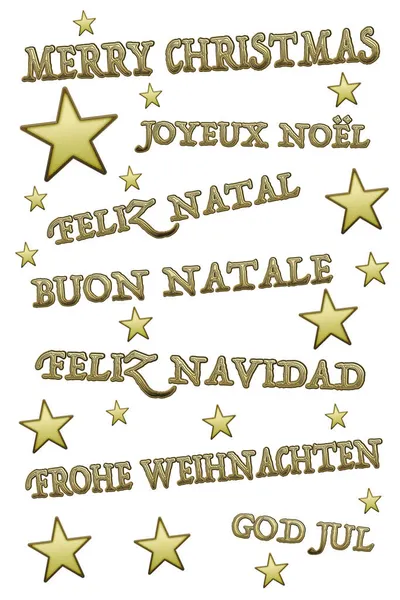 Merry Christmas in English and European languages, illustration on white background