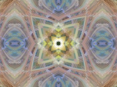 Dijital sanat, 3 boyutlu illüstrasyon, aynalı geometrik şekillerin renkli soyut deseni