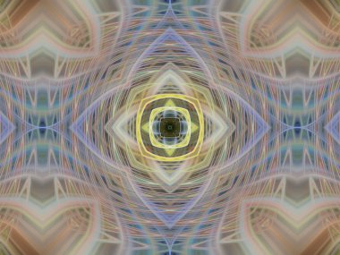 Dijital sanat, üç boyutlu illüstrasyon, pastel tonlarda güzel soyut simetrik desen.