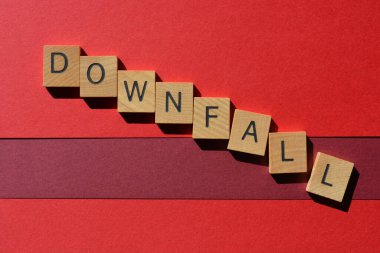 Çöküş, alfabe harflerindeki kelime kırmızı arka planda izole edilmiş.