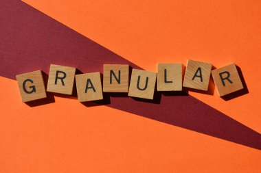 Granular, sözlük ahşap harfler, iş jargonu detaylar hakkında, küçük meselelerin büyük resmi nasıl oluşturduğu gibi.