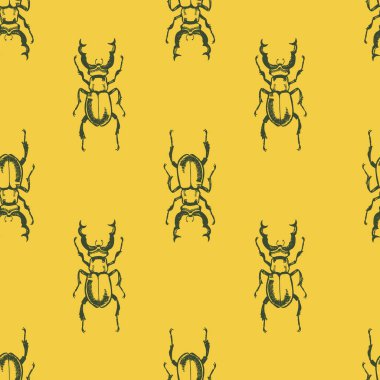 Parmak izi için el çizimi geyik böceği olan kusursuz bir model. Doğanın doğallığı, güzel böcekler, ekoloji. Sarı ve yeşil yeni