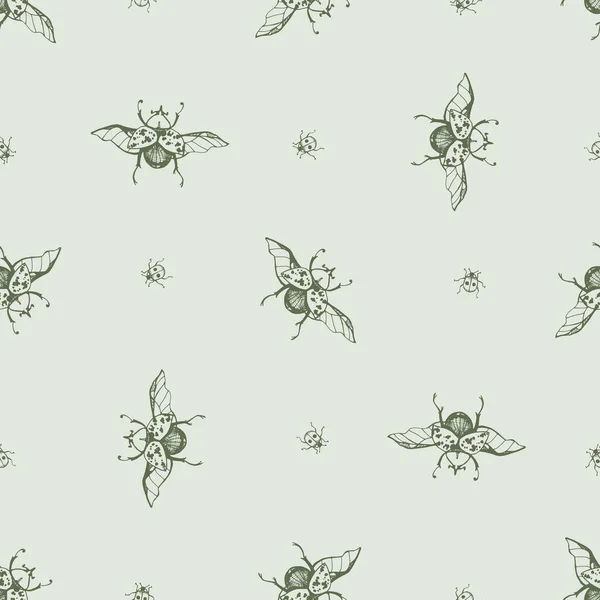Patrón Sin Costura Vectorial Con Escarabajo Jirafa Dibujado Mano Mariquita — Archivo Imágenes Vectoriales