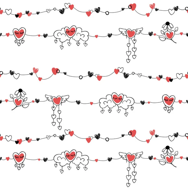 Liefde Valentijnsdag Hand Verdrinkt Harten Doodles Set Vector Romantische Pictogrammen — Stockvector