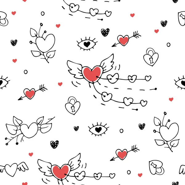Liebe Valentinstag Hand Drown Hearts Doodles Set Sammlung Romantischer Vektor — Stockvektor