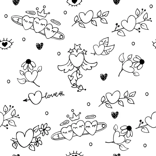 Liebe Valentinstag Hand Drown Hearts Doodles Set Sammlung Romantischer Vektor — Stockvektor