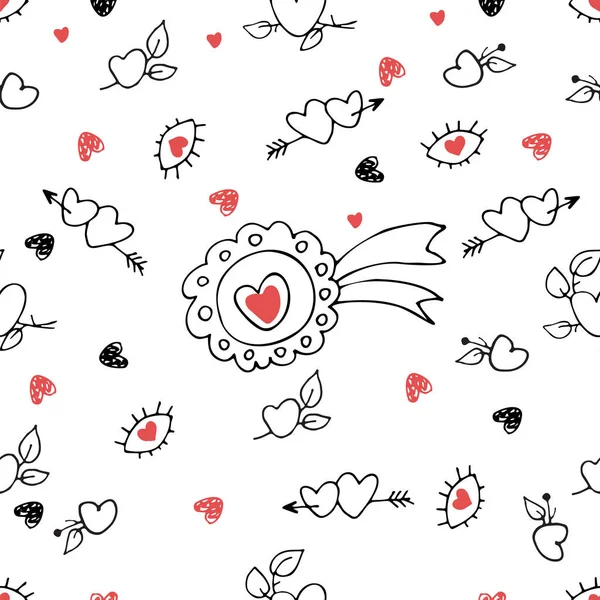 Liebe Valentinstag Hand Drown Hearts Doodles Set Sammlung Romantischer Vektor — Stockvektor