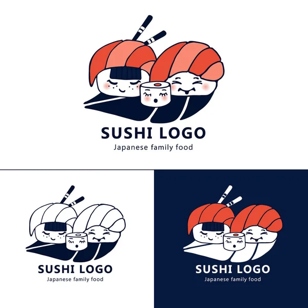 Varios Kawaii Sushi Familia Rollos Nigiri Logo Vectorial Identidad Corporativa — Vector de stock